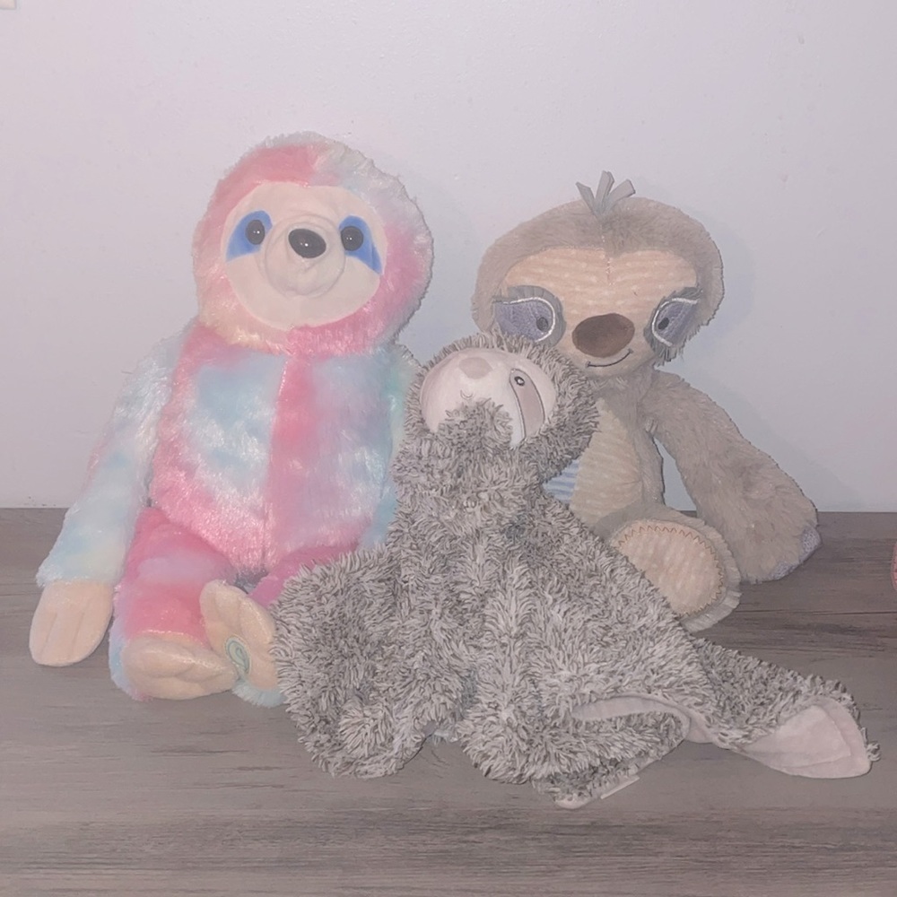3 Sloth Plush Animals